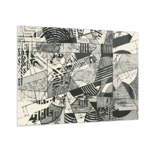 Obraz na szkle - Czarno-biała abstrakcja z dynamicznymi geometrycznymi wzorami - 100x70cm - Dynamika współczesności - Nowoczesna dekoracja ścienna do salonu, kuchni i sypialni ARTTOR