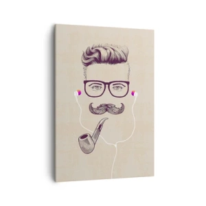 Obraz na płótnie - Hipsterska ilustracja z okularami, wąsami i fajką - 50x70cm - Prawdziwy mężczyzna? - Nowoczesna dekoracja ścienna do salonu, kuchni i sypialni ARTTOR