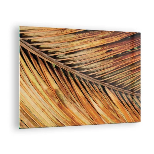 Obraz na szkle - Zbliżenie na suche, złote liście palmy - 70x50cm - Kokosowe złoto - Nowoczesna dekoracja ścienna do salonu i sypialni ARTTOR