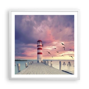 Plakat w białej ramie - Pora do portu - 60x60 cm