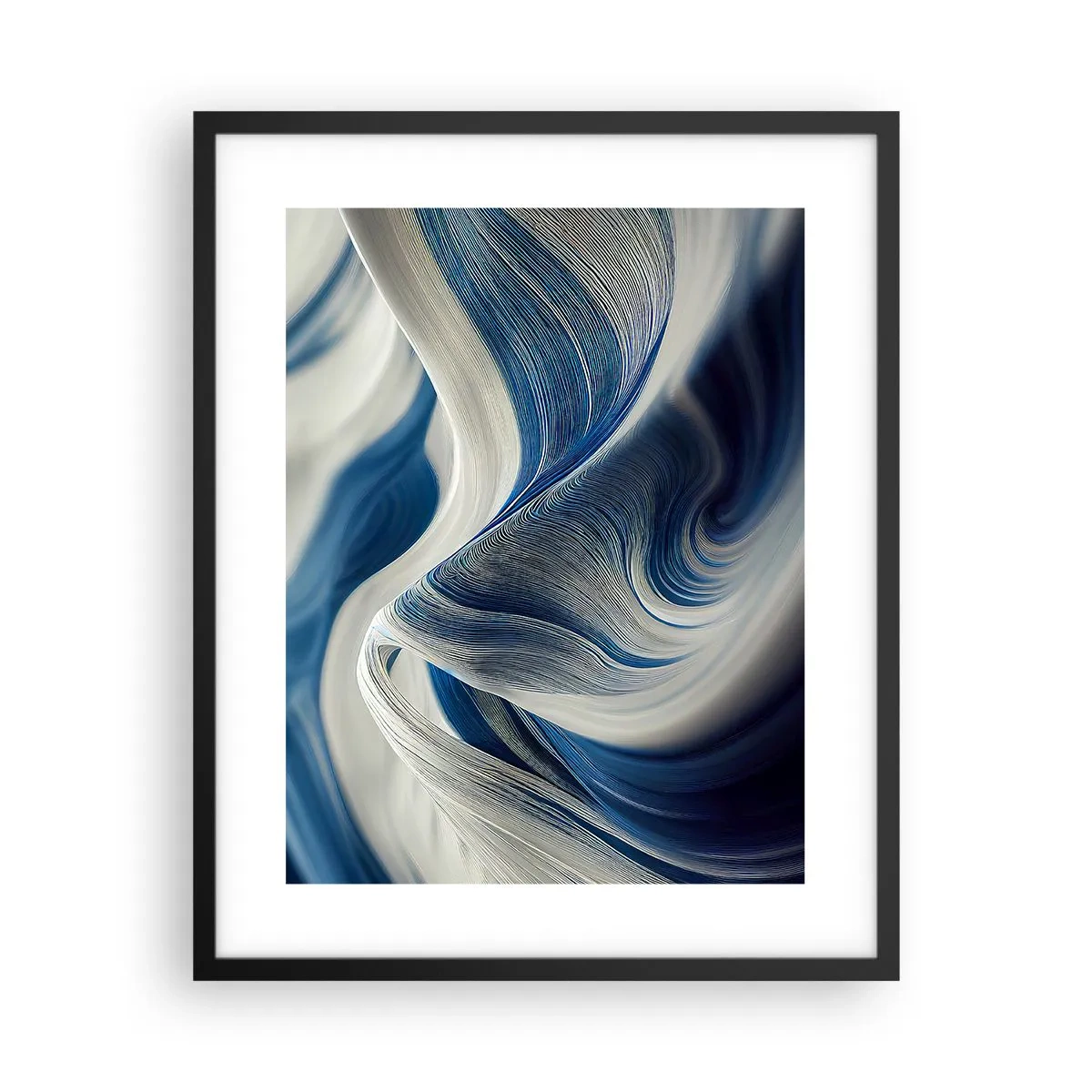 Plakat w czarnej ramie - Płynność błękitu i bieli - 40x50 cm