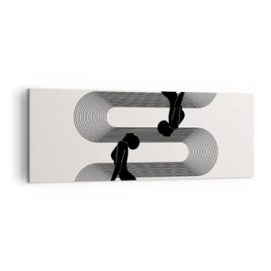 Obraz na płótnie - Czarne sylwetki z geometrycznymi liniami na jasnym tle - 140x50cm - Zmysłowa symetria - Nowoczesna dekoracja ścienna do salonu i sypialni ARTTOR