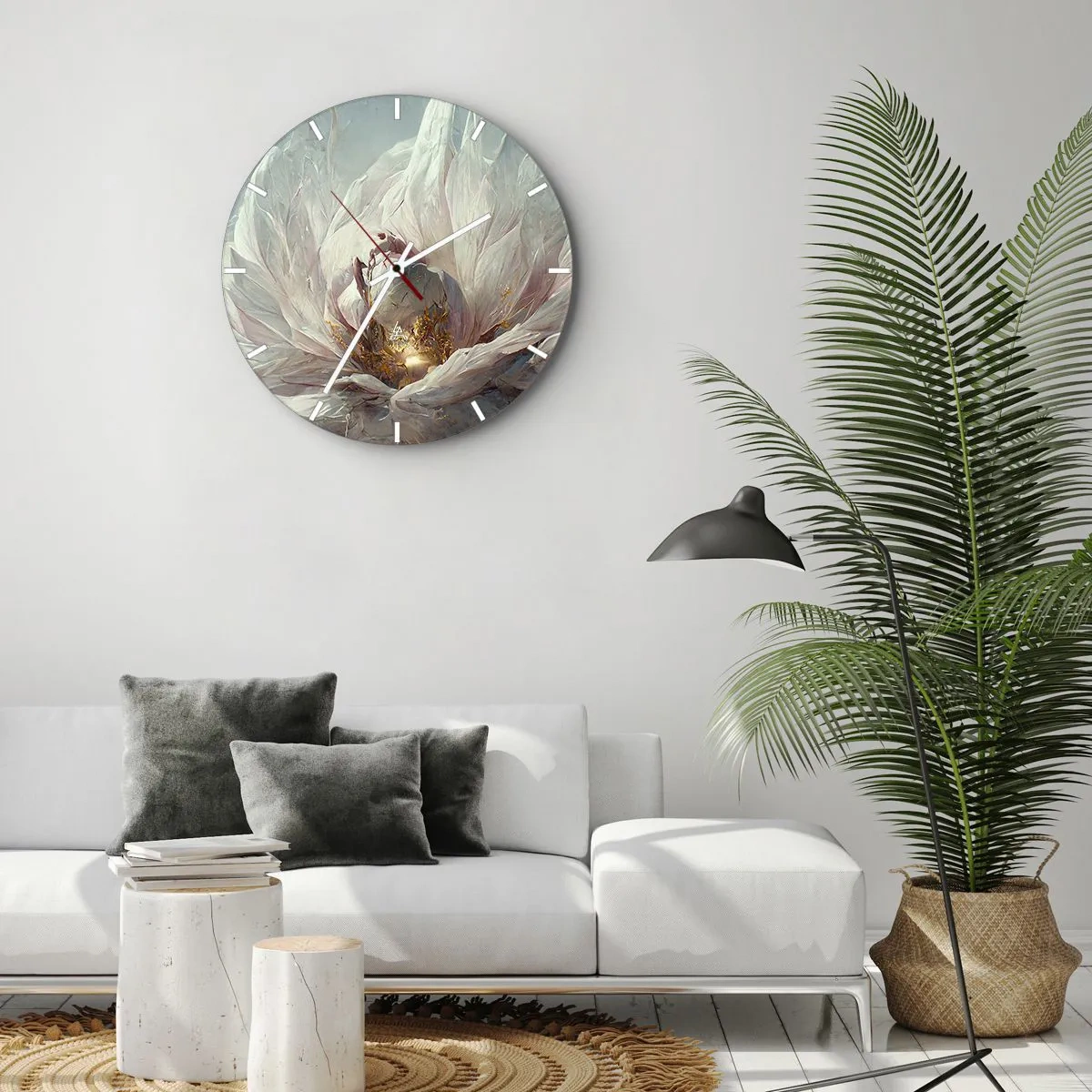Zegar ścienny - Rozłożysty kwiat w jasnych tonach z połyskiem w środku - 30x30cm - Rozkwita raz na sto lat - Nowoczesna dekoracja ścienna do salonu, kuchni i sypialni ARTTOR