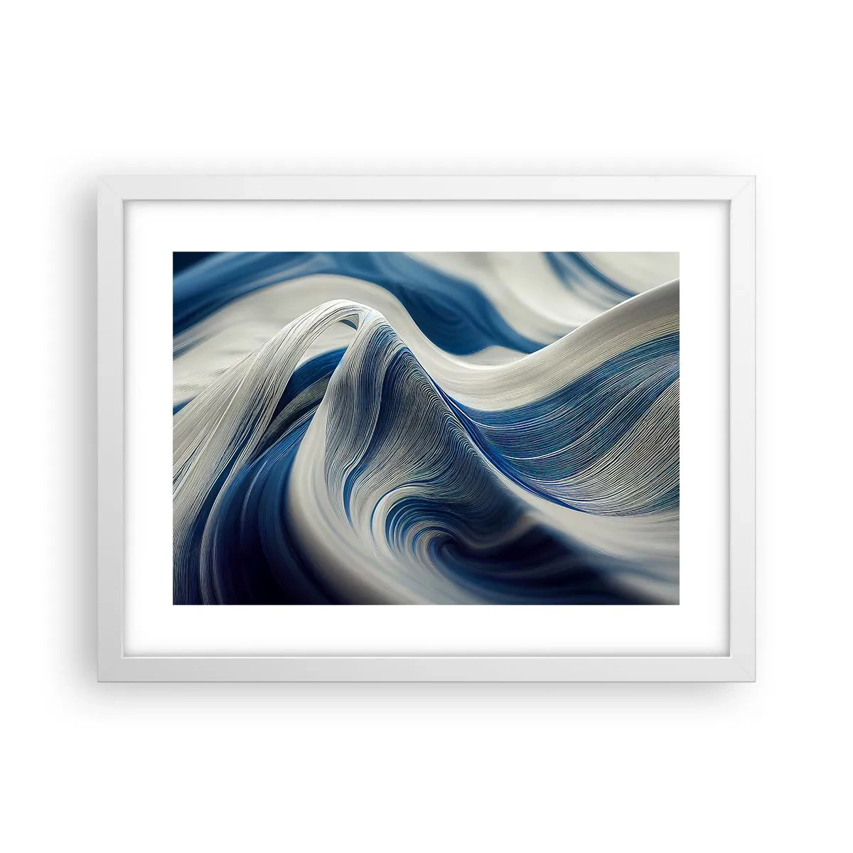 Plakat w białej ramie - Płynność błękitu i bieli - 40x30 cm