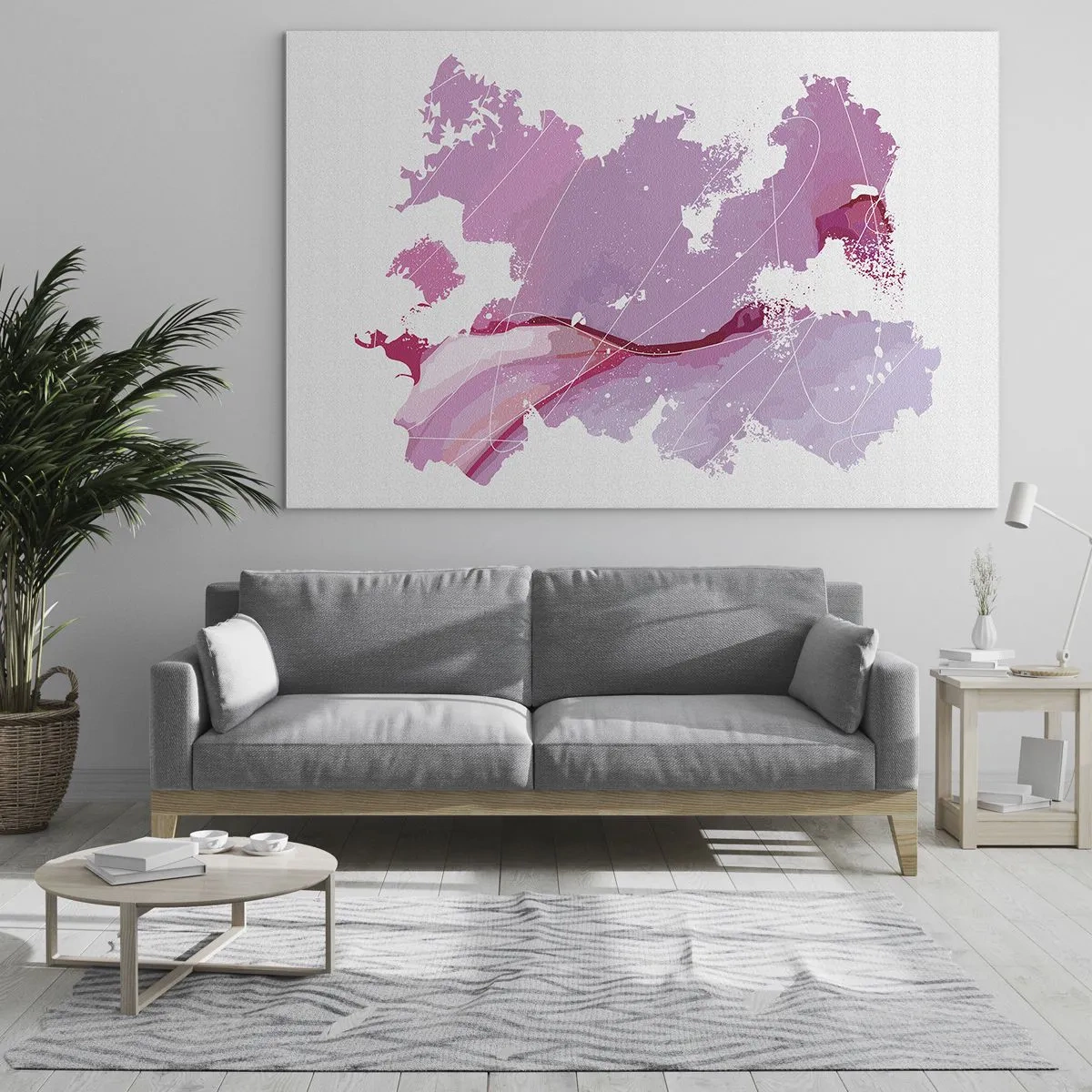 Obraz na szkle - Abstrakcyjna mapa w odcieniach różu i fioletu na białym tle - 70x50cm - Mapa różowego świata - Nowoczesna dekoracja ścienna do salonu i sypialni ARTTOR