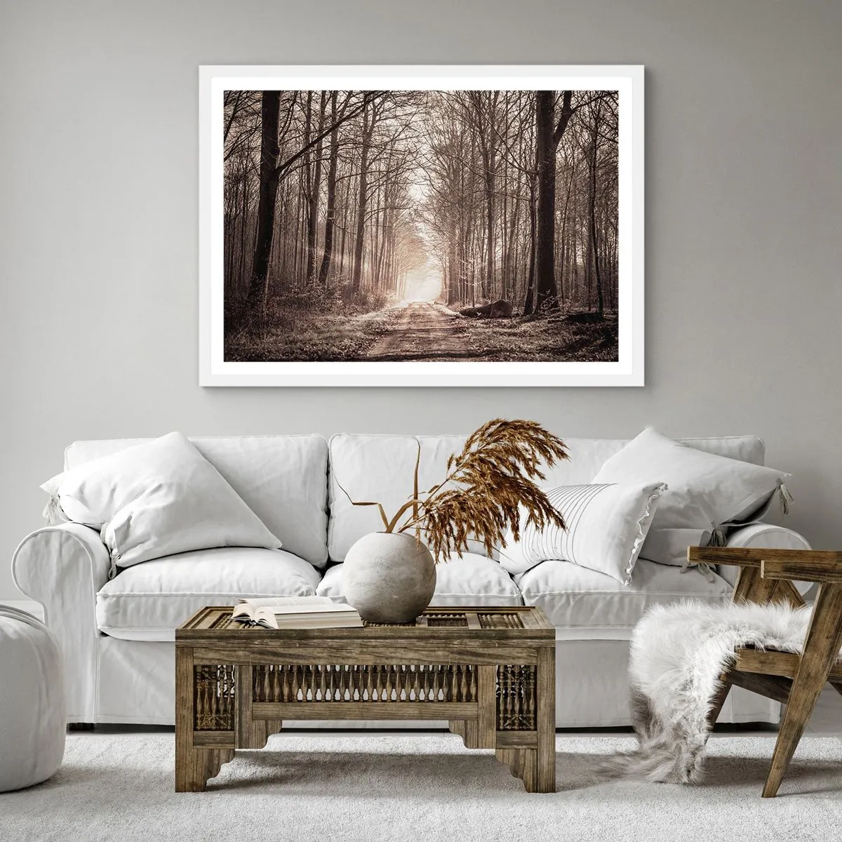 Plakat w białej ramie - Leśna katedra - 40x40 cm