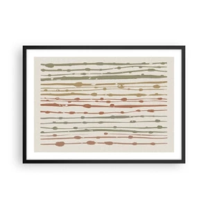 Plakat w czarnej ramie - Wzór linii w ciepłych odcieniach na jasnym tle - 70x50cm - Muzyczny zapis barw - Nowoczesna dekoracja ścienna do salonu i sypialni ARTTOR