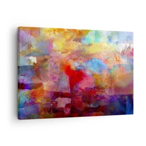 Obraz na płótnie - Kolorowa abstrakcja w ciepłych i chłodnych odcieniach - 70x50cm - Zajrzeć do środka tęczy - Nowoczesna dekoracja ścienna do salonu i sypialni ARTTOR