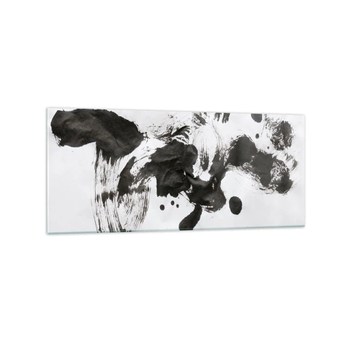 Obraz na szkle - Abstrakcyjna kompozycja czarnych plam na białym tle - 120x50cm - W szaleństwie metoda? - Nowoczesna dekoracja ścienna do salonu i sypialni ARTTOR