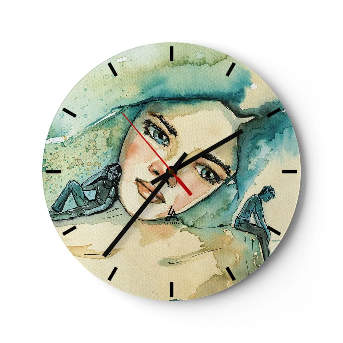 Zegar ścienny - Artystyczny portret kobiety i sylwetek w odcieniach błękitu - 30x30cm - Am I blue? - Nowoczesna dekoracja ścienna do salonu, kuchni i sypialni ARTTOR