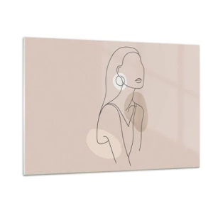 Obraz na szkle - Minimalistyczna sylwetka kobiety na beżowym tle - 120x80cm - Ikona dziewczęcości - Nowoczesna dekoracja ścienna do salonu, kuchni i sypialni ARTTOR