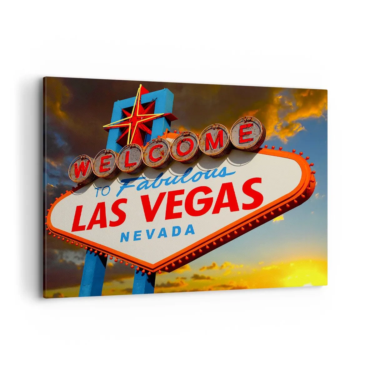 Obraz na płótnie - Słynny znak Welcome to Fabulous Las Vegas o zachodzie słońca - 100x70cm - Po uśmiech losu - Nowoczesna dekoracja ścienna do salonu, kuchni i sypialni ARTTOR