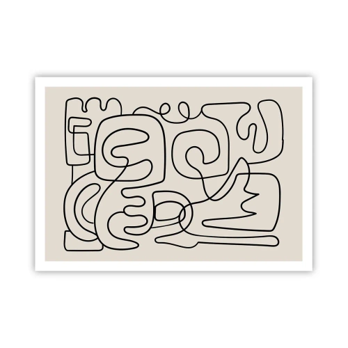 Plakat - Abstrakcyjny wzór line art w czerni na jasnym tle - 100x70cm - Po śladzie - Nowoczesna dekoracja ścienna do salonu i sypialni ARTTOR