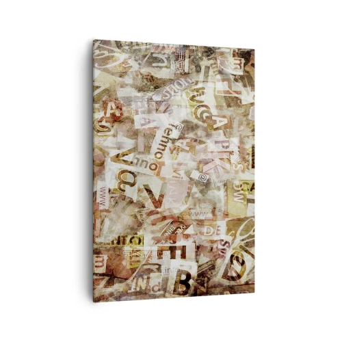 Obraz na płótnie - Abstrakcyjna kompozycja z literami i wycinkami tekstu - 70x100cm - Zjednoliterzam paplomanię - Nowoczesna dekoracja ścienna do salonu i sypialni ARTTOR
