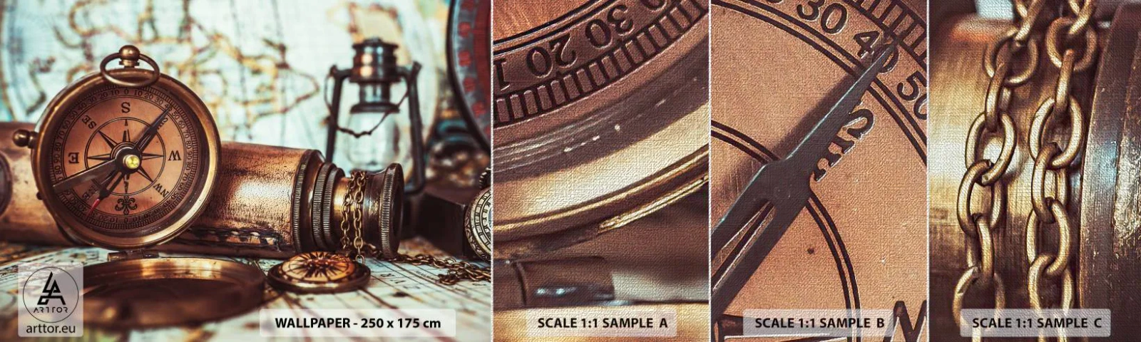 Fototapeta Próbka Premium Canvas - Piracka przygoda na Karaibach czeka - Marynistyczne, Piraci, Kompas - 100x30 cm