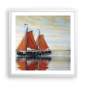 Plakat w białej ramie - Hej, żeglujże, żeglarzu… - 50x50 cm