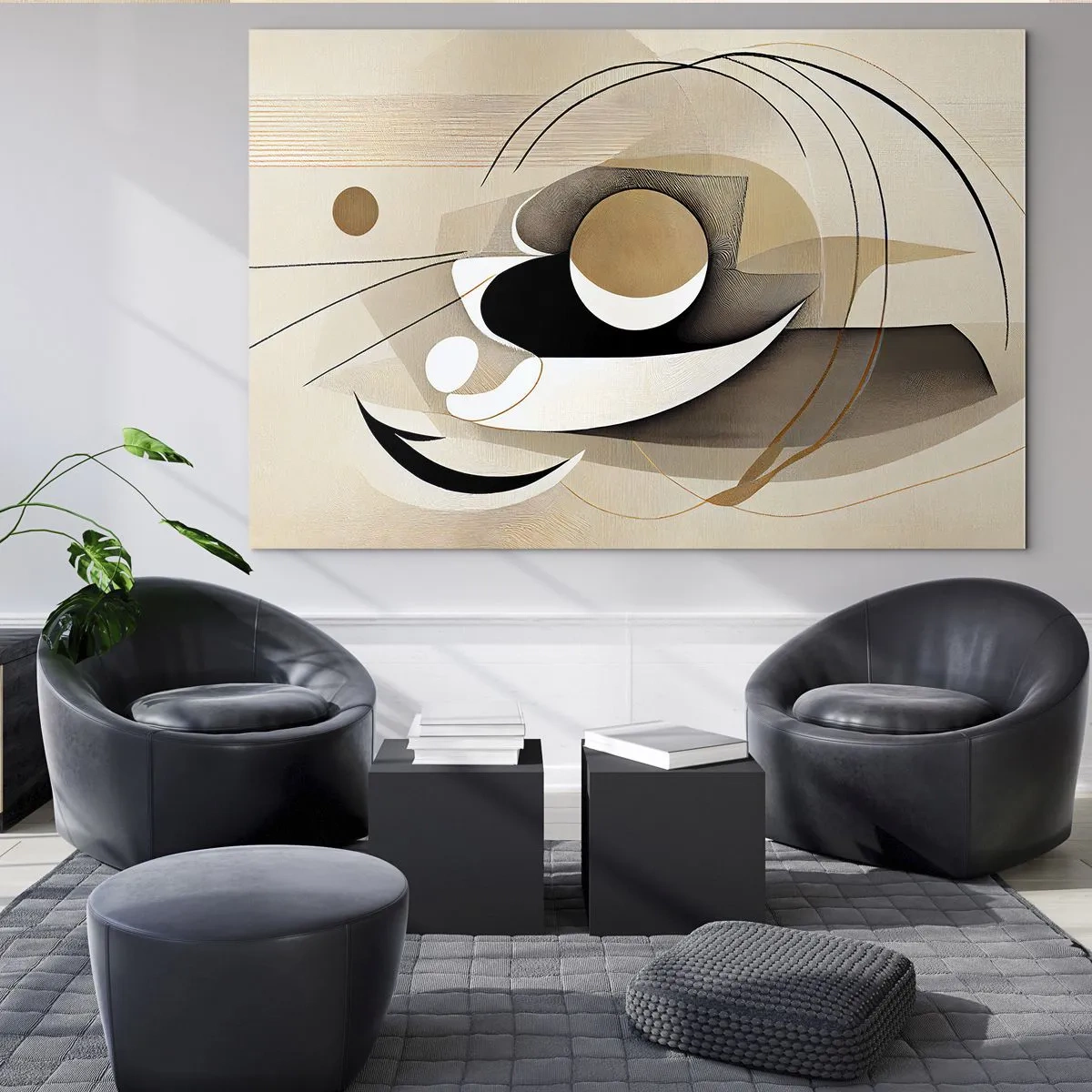 Obraz na szkle - Minimalistyczna abstrakcja w beżach z geometrycznymi kształtami - 70x50cm - Kompozycja: istota rzeczy - Nowoczesna dekoracja ścienna do salonu i sypialni ARTTOR