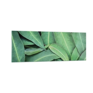 Obraz na szkle - Zbliżenie na zielone liście tworzące naturalny wzór - 140x50cm - Soczyste i świeże - Nowoczesna dekoracja ścienna do salonu i sypialni ARTTOR