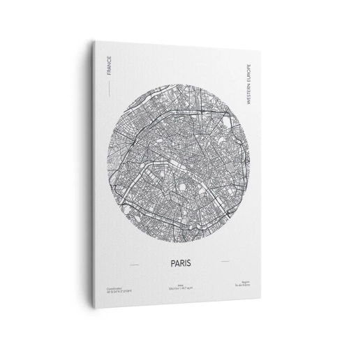 Obraz na płótnie - Mapa miasta Paryż w minimalistycznym wydaniu - 50x70cm - Anatomia Paryża - Nowoczesna dekoracja ścienna do salonu, kuchni i sypialni ARTTOR
