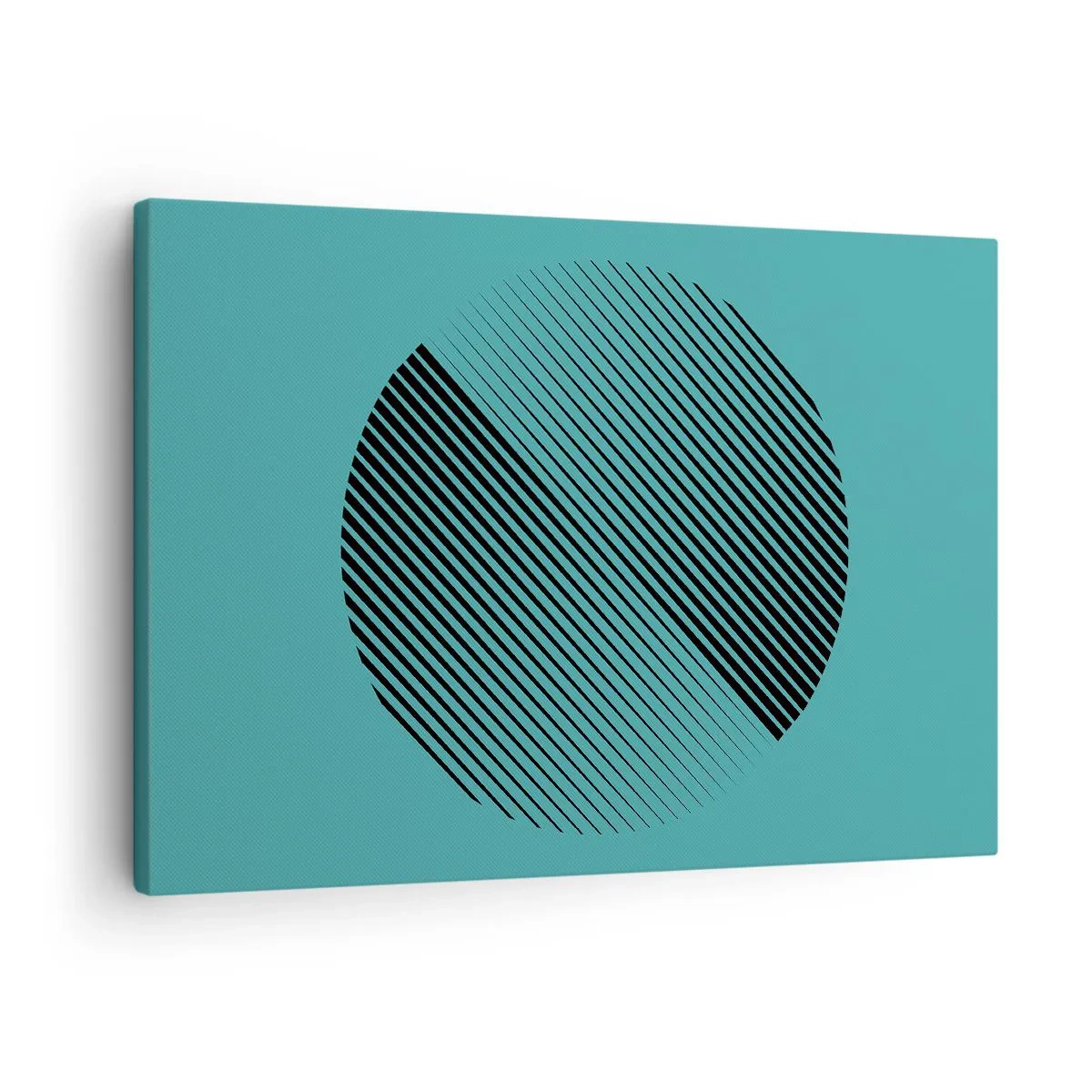 Obraz na płótnie - Minimalistyczne koło z liniami na turkusowym tle - 70x50cm - Koło – geometryczna wariacja - Nowoczesna dekoracja ścienna do salonu i sypialni ARTTOR