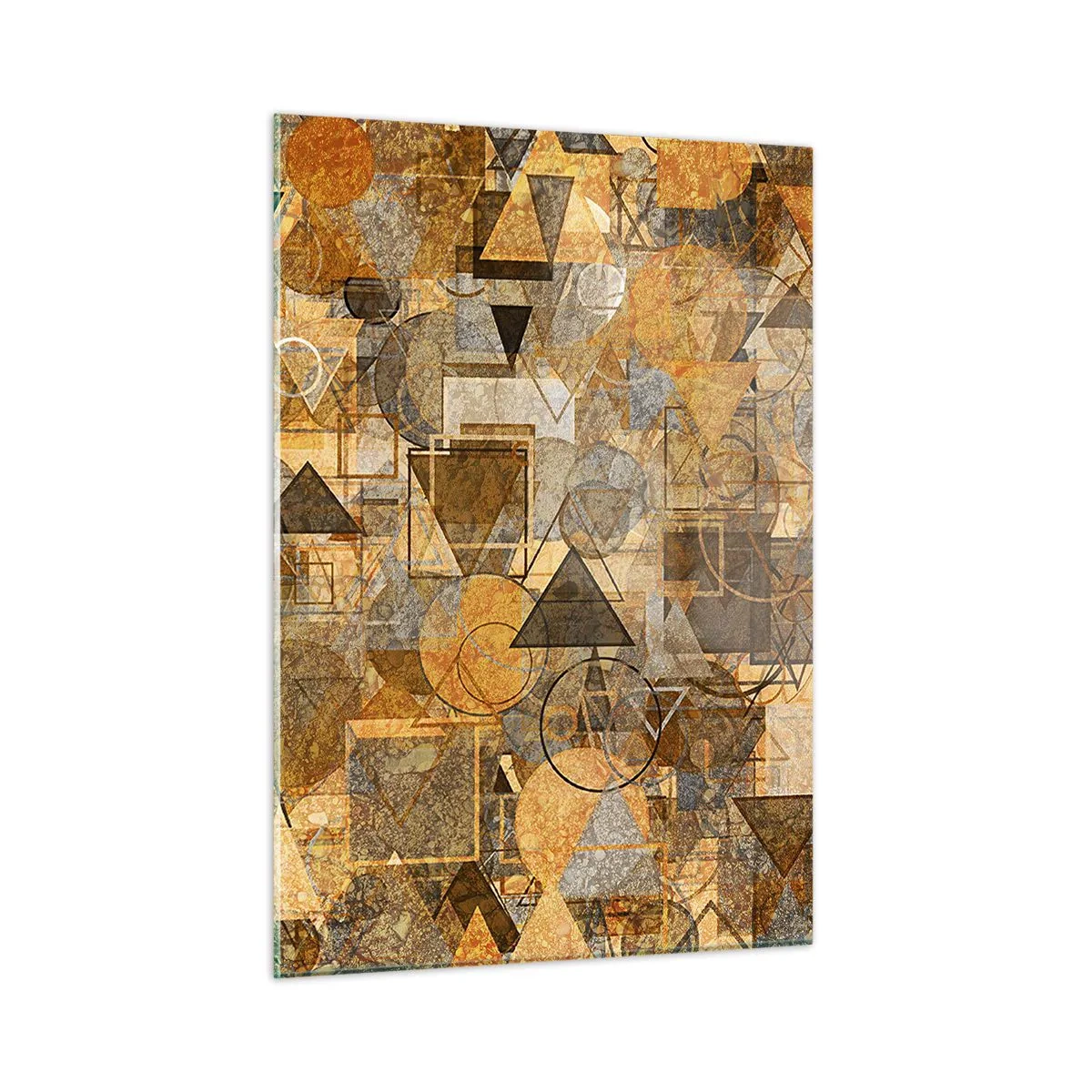 Obraz na szkle - Abstrakcyjna kompozycja geometryczna w ciepłych tonacjach - 50x70cm - Świat ujęty w formę - Nowoczesna dekoracja ścienna do salonu, kuchni i sypialni ARTTOR