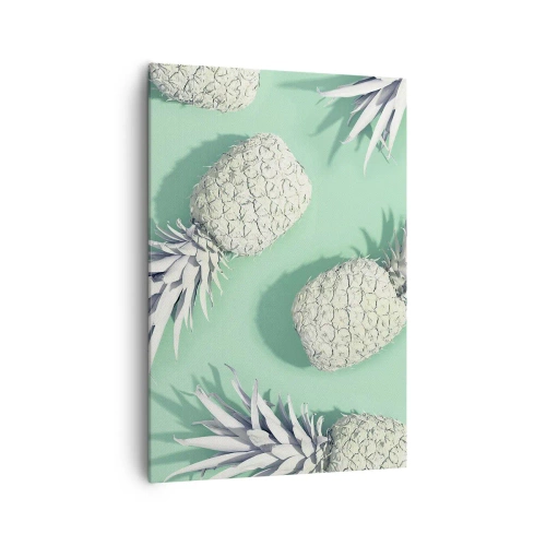 Obraz na płótnie - Białe ananasy na pastelowym tle w stylu minimalistycznym - 70x100cm - świetnie komponują się z miętą - Nowoczesna dekoracja ścienna do salonu i sypialni ARTTOR