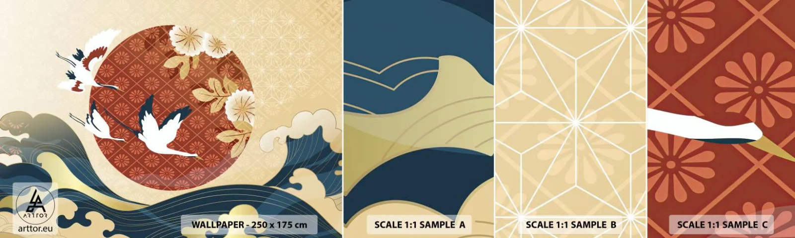 Fototapeta Próbka Standard Eco - Japońska baśń - Czapla, Ptak, Abstrakcja - 100x30 cm