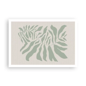 Plakat - Delikatny wzór gałązki z liśćmi w odcieniu szmaragdowej zieleni - 100x70cm - Szmaragdowa gałązka - Nowoczesna dekoracja ścienna do salonu i sypialni ARTTOR