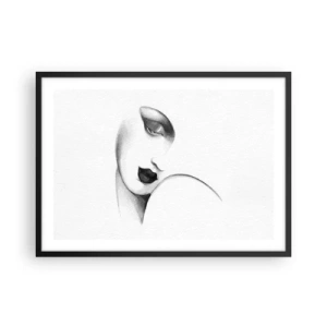 Plakat w czarnej ramie - Subtelny portret kobiety w monochromatycznym stylu - 70x50cm - W stylu Łempickiej - Nowoczesna dekoracja ścienna do salonu i sypialni ARTTOR