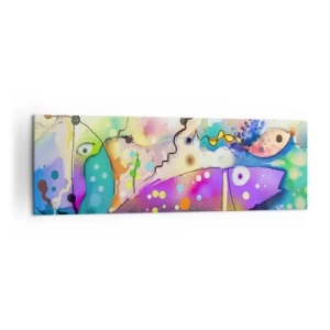 Obraz na płótnie - Abstrakcyjne ryby w kolorowej, surrealistycznej kompozycji - 160x50cm - Brak słów! - Nowoczesna dekoracja ścienna do salonu i sypialni ARTTOR