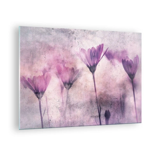 Obraz na szkle - Delikatne kwiaty w pastelowych odcieniach fioletu - 70x50cm - Sen kwiatów - Nowoczesna dekoracja ścienna do salonu i sypialni ARTTOR