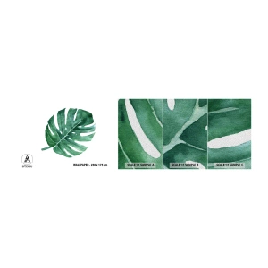 Fototapeta Próbka Premium Sand - Zielony koncept - Monstera, Liść, Boho - 100x30 cm