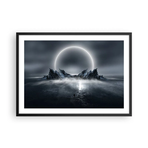 Plakat w czarnej ramie - Tajemniczy krajobraz z pierścieniem światła nad górami - 70x50cm - Finał opowieści - Nowoczesna dekoracja ścienna do salonu i sypialni ARTTOR