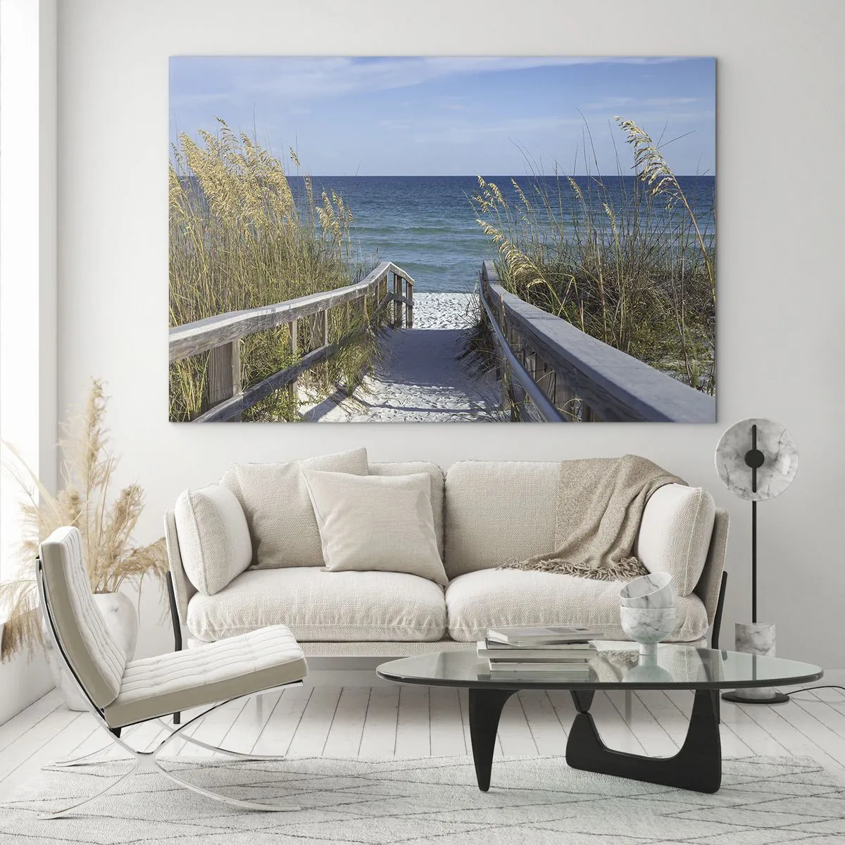 Obraz na szkle - Ścieżka na plażę z widokiem na morze - 70x50cm - W słońcu, na wietrze - Nowoczesna dekoracja ścienna do salonu i sypialni ARTTOR