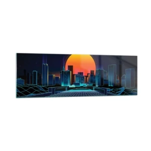 Obraz na szkle - Futurystyczna panorama miasta w stylu neonowym - 160x50cm - Wciąż chcesz do realu? - Nowoczesna dekoracja ścienna do salonu i sypialni ARTTOR
