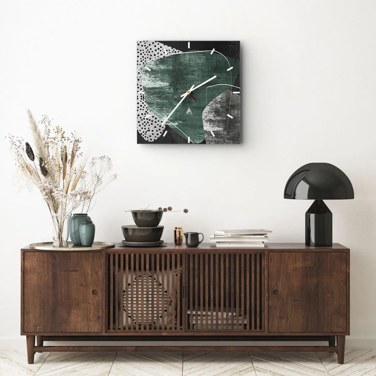 Zegar ścienny - Barwna abstrakcja z płatkiem złota - 30x30 cm