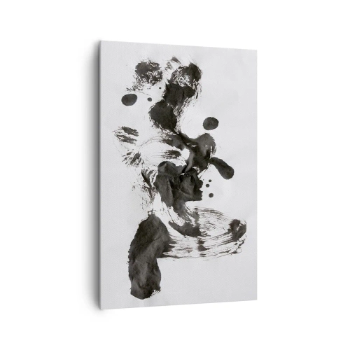Obraz na płótnie - Abstrakcyjna kompozycja czarnych plam na białym tle - 80x120cm - W szaleństwie metoda? - Nowoczesna dekoracja ścienna do salonu i sypialni ARTTOR