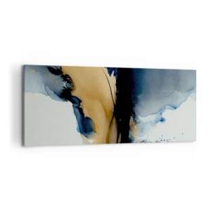 Obraz na płótnie - Abstrakcyjna kompozycja w odcieniach granatu i złota - 120x50cm - Za zasłoną - Nowoczesna dekoracja ścienna do salonu i sypialni ARTTOR