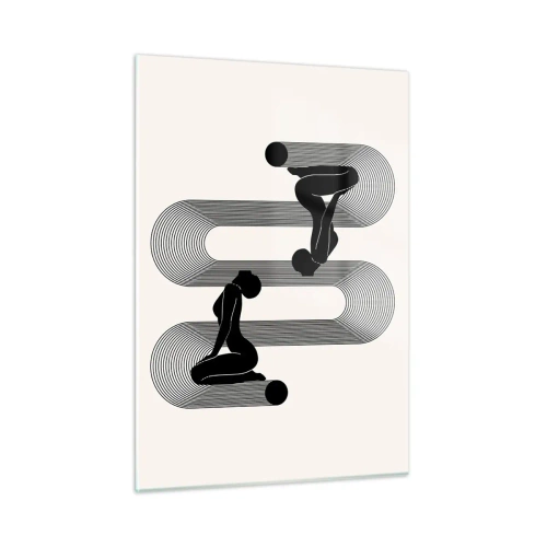 Obraz na szkle - Minimalistyczne kobiece sylwetki z graficznym motywem linii - 50x70cm - Zmysłowa symetria - Nowoczesna dekoracja ścienna do salonu, kuchni i sypialni ARTTOR