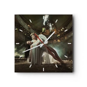 Zegar ścienny - Dwie postacie w ruinach z grą światła - 30x30cm - Duch starego teatru - Nowoczesna dekoracja ścienna do salonu i sypialni ARTTOR