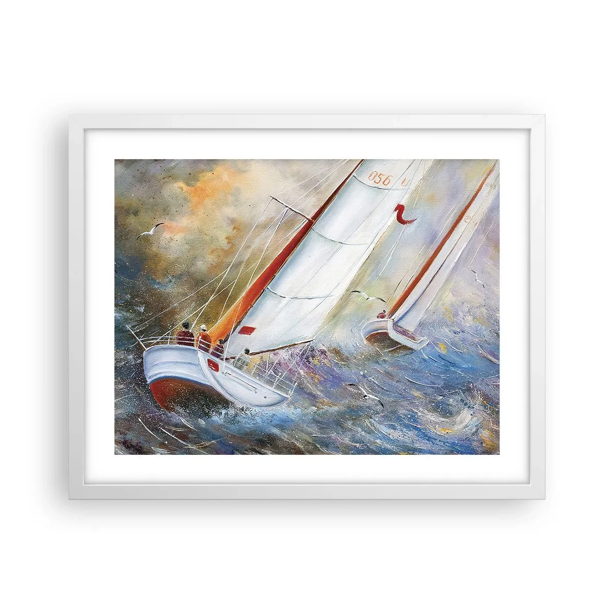 Plakat w białej ramie - Biegnące po falach - 50x40 cm