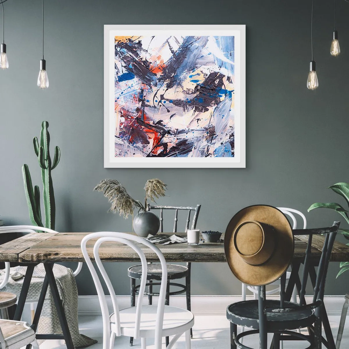 Plakat w białej ramie - Szalony taniec abstrakcji - 30x30 cm