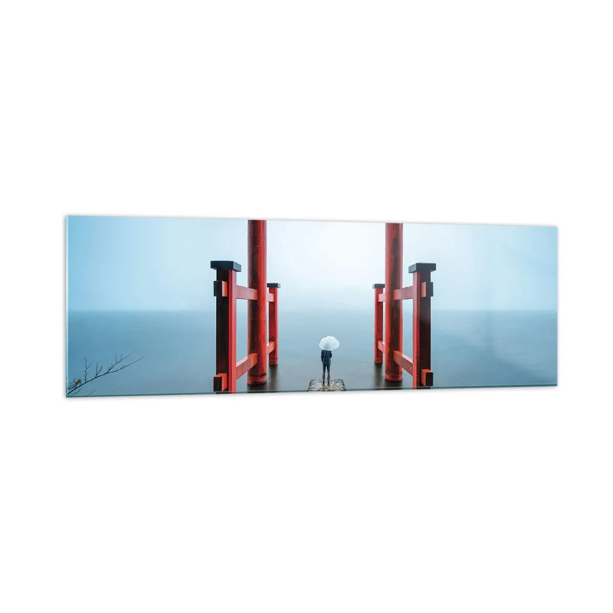 Obraz na szkle - Brama torii nad spokojnym jeziorem w Japonii - 160x50cm - Japońska zaduma - Nowoczesna dekoracja ścienna do salonu i sypialni ARTTOR