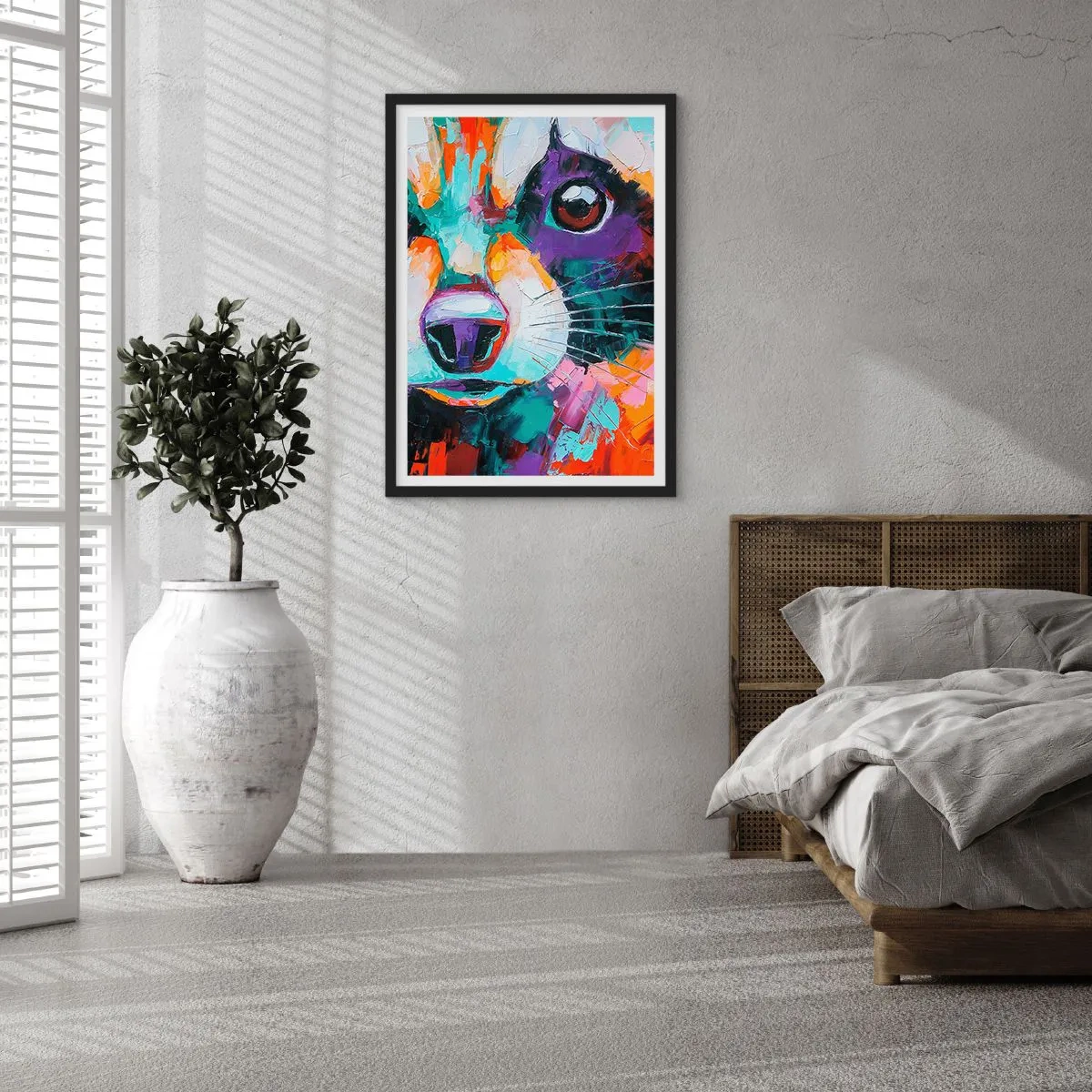 Plakat w czarnej ramie - Kolorowy abstrakcyjny portret zwierzęcia z wyrazistym okiem - 50x70cm - Tylko dobre emocje - Nowoczesna dekoracja ścienna do salonu i sypialni ARTTOR