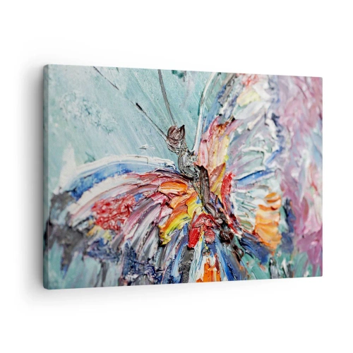 Obraz na płótnie - Kolorowy motyl w stylu impasto na pastelowym tle - 70x50cm - Pomalowany przez naturę - Nowoczesna dekoracja ścienna do salonu i sypialni ARTTOR