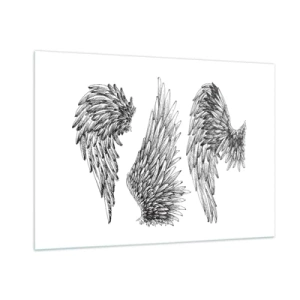 Obraz na szkle - Skrzydła anioła w artystycznej czarno-białej grafice - 100x70cm - I ty możesz zostać aniołem - Nowoczesna dekoracja ścienna do salonu, kuchni i sypialni ARTTOR