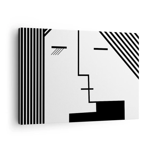 Obraz na płótnie - Geometryczna abstrakcja przedstawiająca pocałunek w czerni i bieli - 70x50cm - Po prostu pocałunek - Nowoczesna dekoracja ścienna do salonu i sypialni ARTTOR