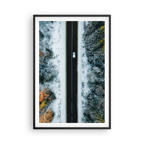 Plakat w czarnej ramie - Przeciąć zimowy las - 61x91 cm