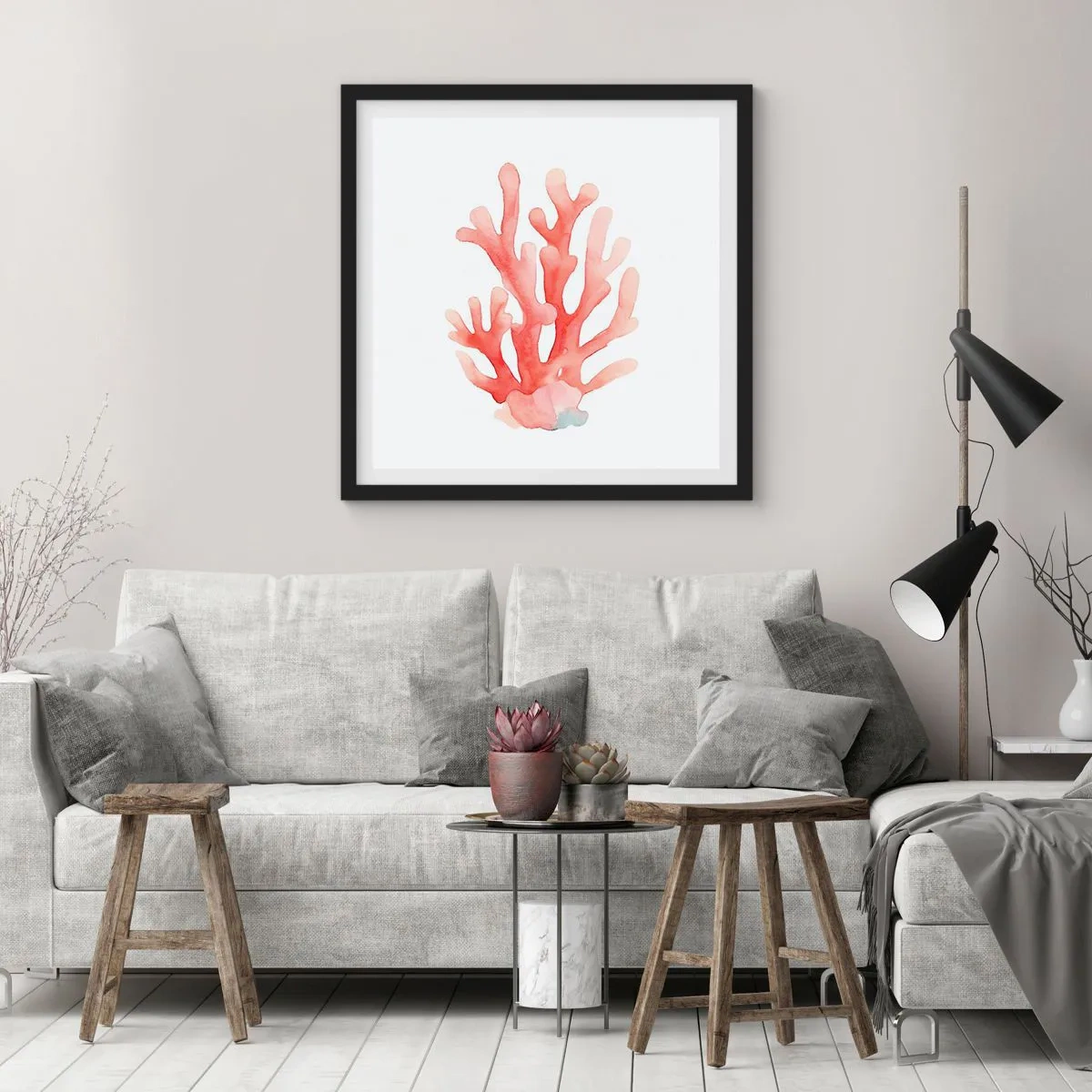 Plakat w czarnej ramie - Koral koloru koralowego - 30x30 cm