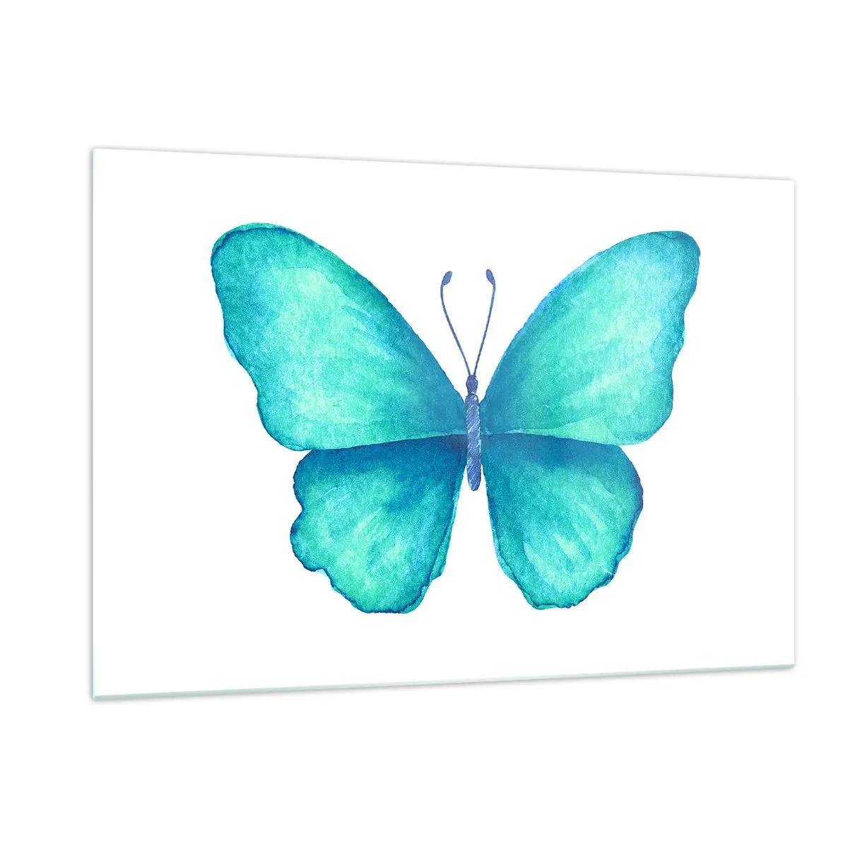Obraz na szkle - Niebieski motyl w stylu akwareli na białym tle - 120x80cm - Turkusowy z natury - Nowoczesna dekoracja ścienna do salonu, kuchni i sypialni ARTTOR